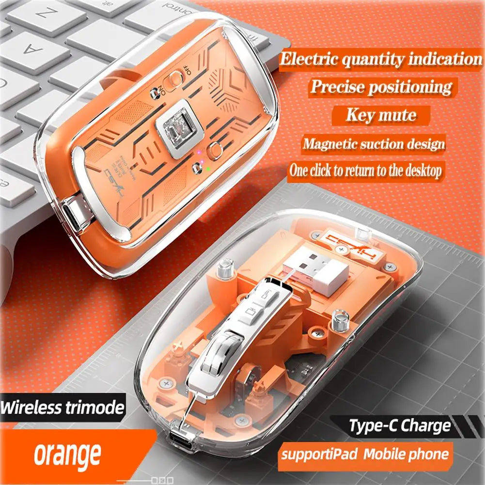 Transparent Mouse Wireless Bluetooth Three-mode Magnetic Suction Mute Rechargeable Adjustable DPI Mouse For Tablet PC Office ET24