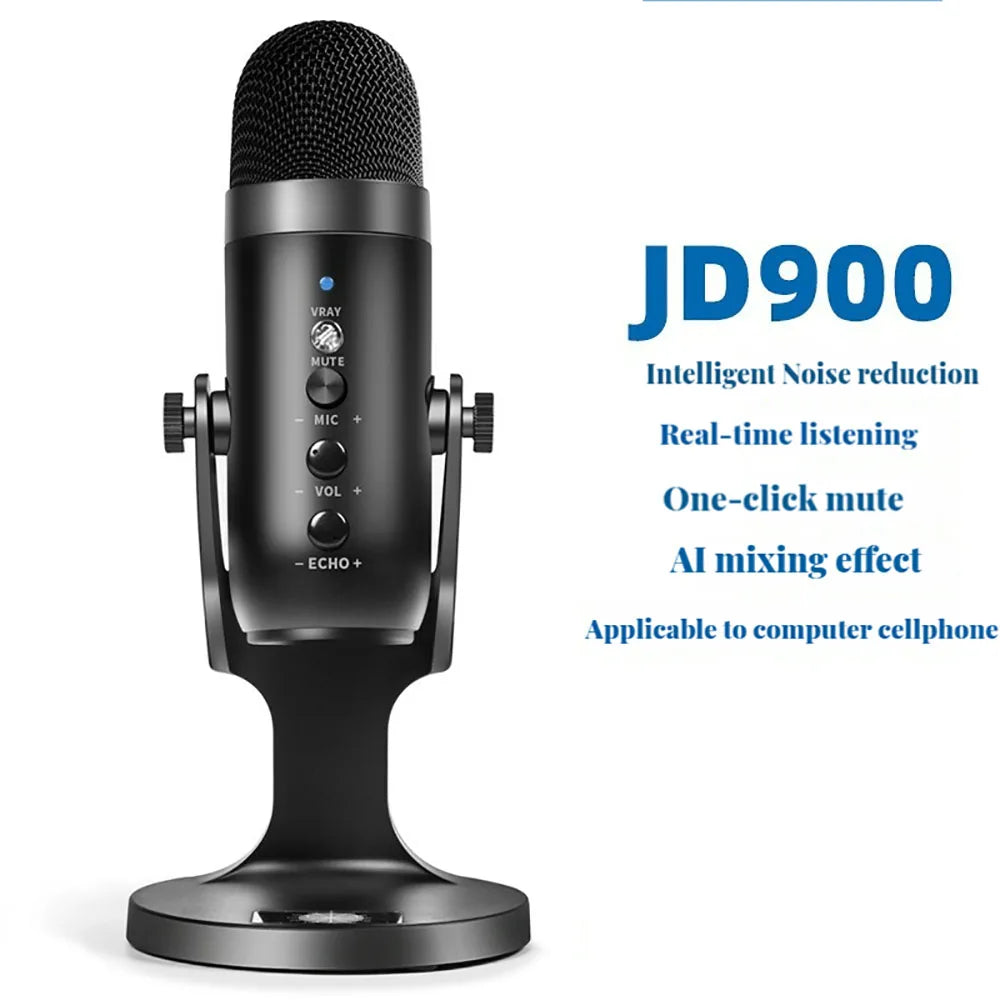 USB Condenser Metal Microphone Professional Recording Streaming With RGB Light Desktop Podcast Microphone For PC Computer Laptop ET24