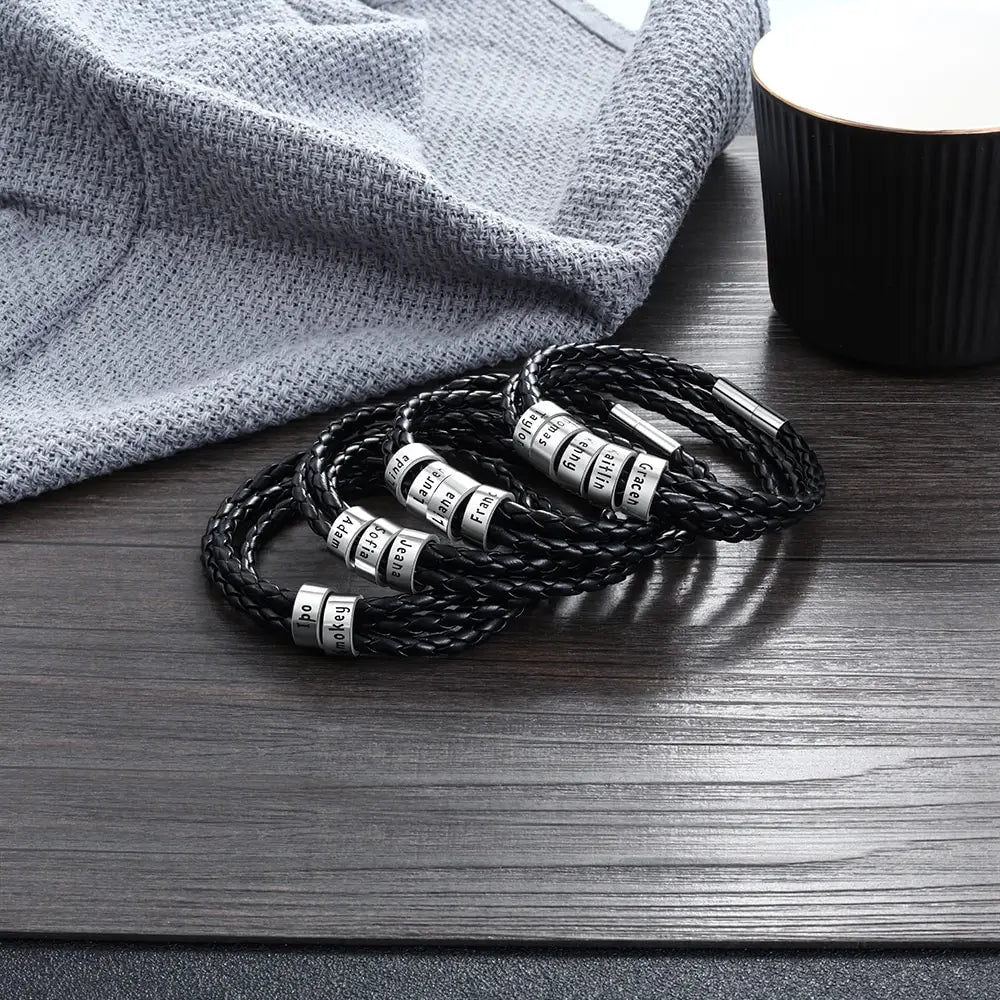 Personalized Mens Leather Bracelet