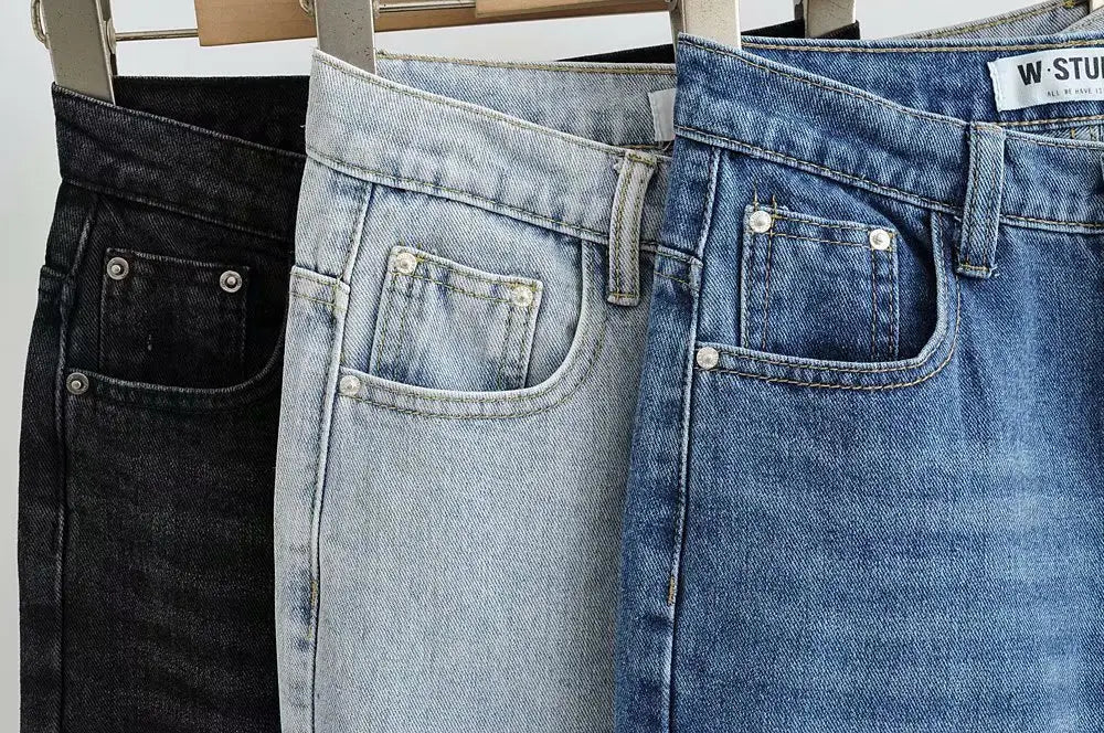 Double-knee Holes Rolled Edge Jeans