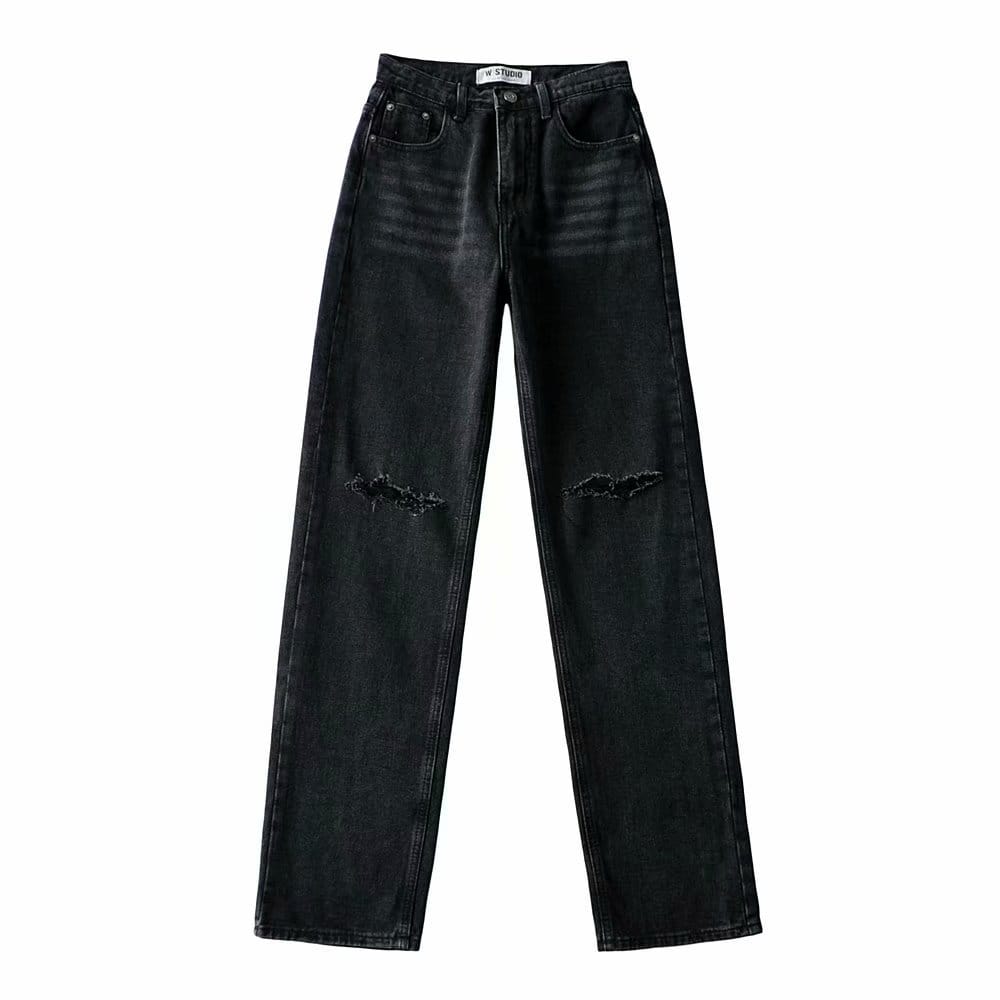 Double-knee Holes Rolled Edge Jeans