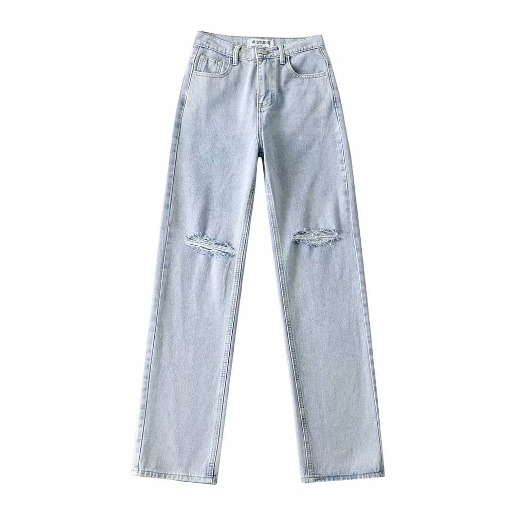 Double-knee Holes Rolled Edge Jeans