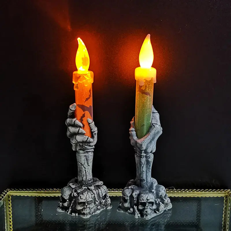 Halloween Skeleton Ghost Holding Candle Light