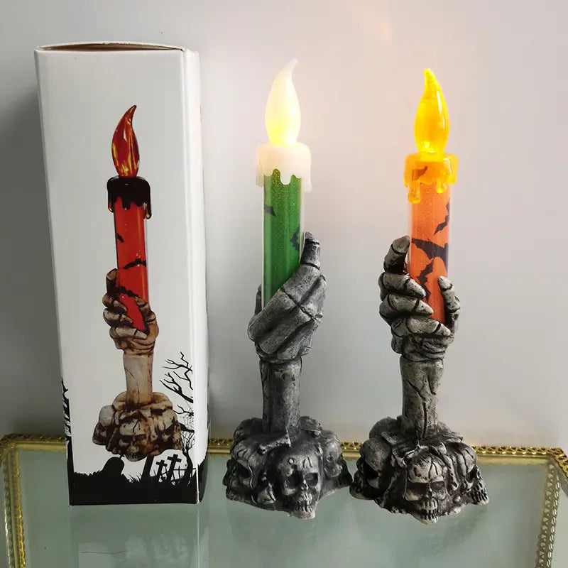 Halloween Skeleton Ghost Holding Candle Light