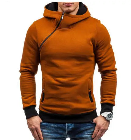 Oblique Zipper Solid Color Hoodie for Men