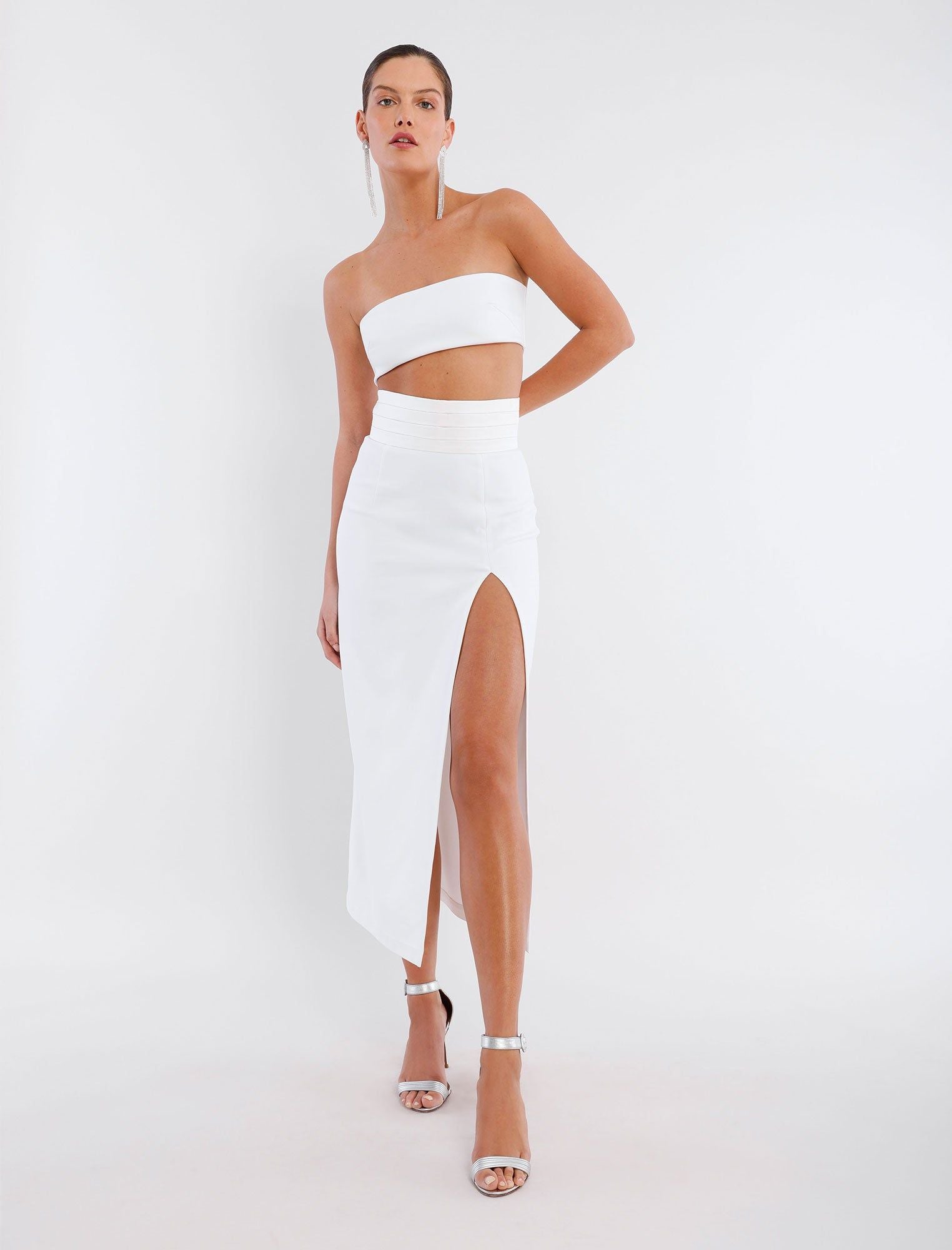 BCBGMAXAZRIA Brooks Slit Skirt In Optic White in Optic White