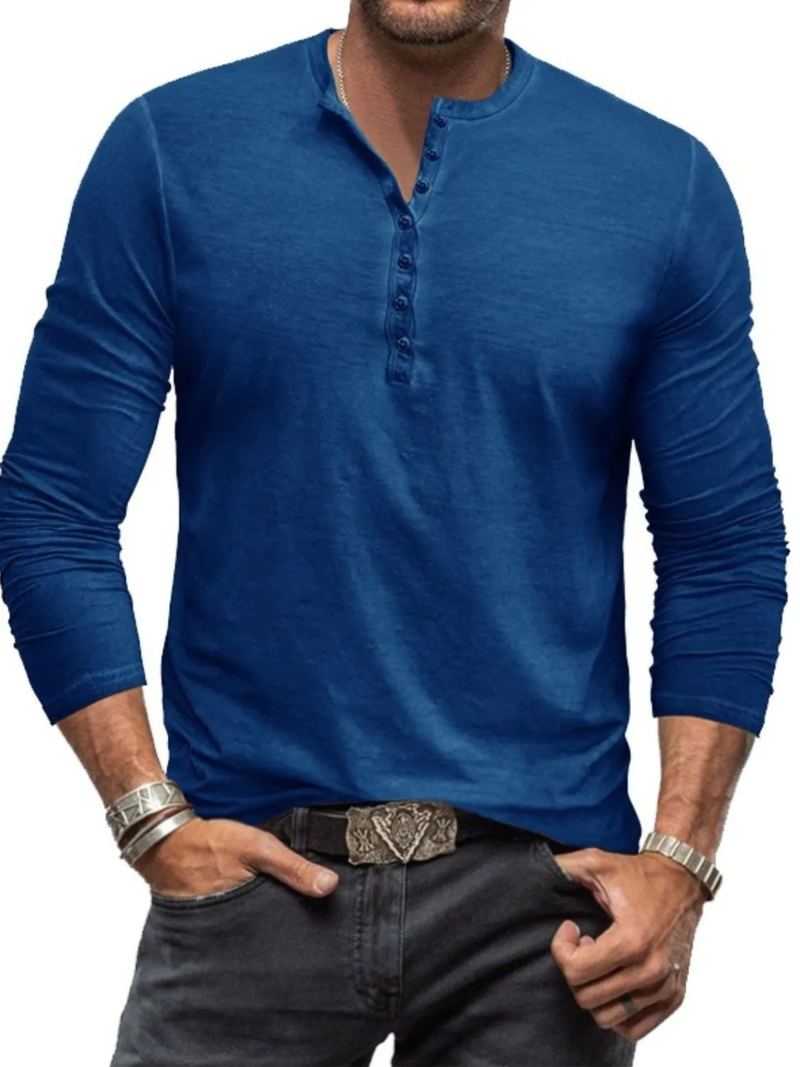 Men's Full Size Button Detail Long Sleeve Top Plus Size