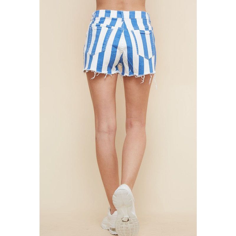 Rach Navy Stripe Denim Shorts