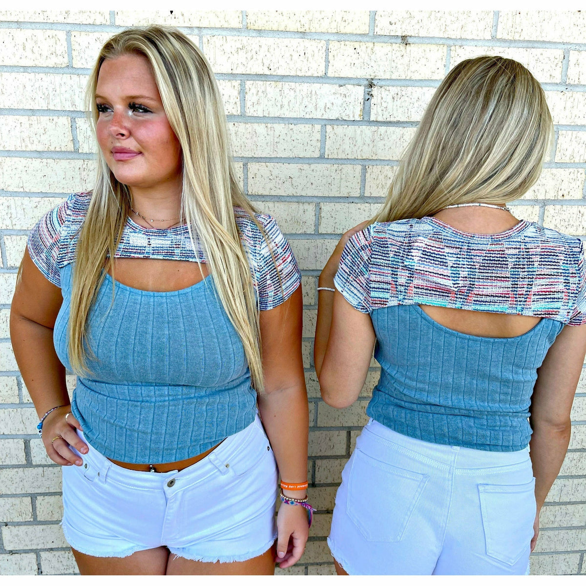 Gionna Blue Neck Cut out Top