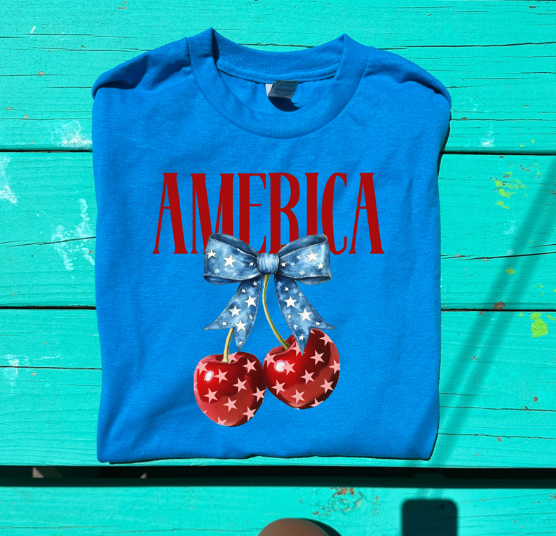 Cherry America 4th of July Kid or Adult tee