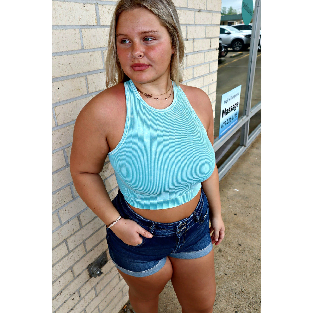 Ice Blue Mineral Wash Tank Top (reg and plus)