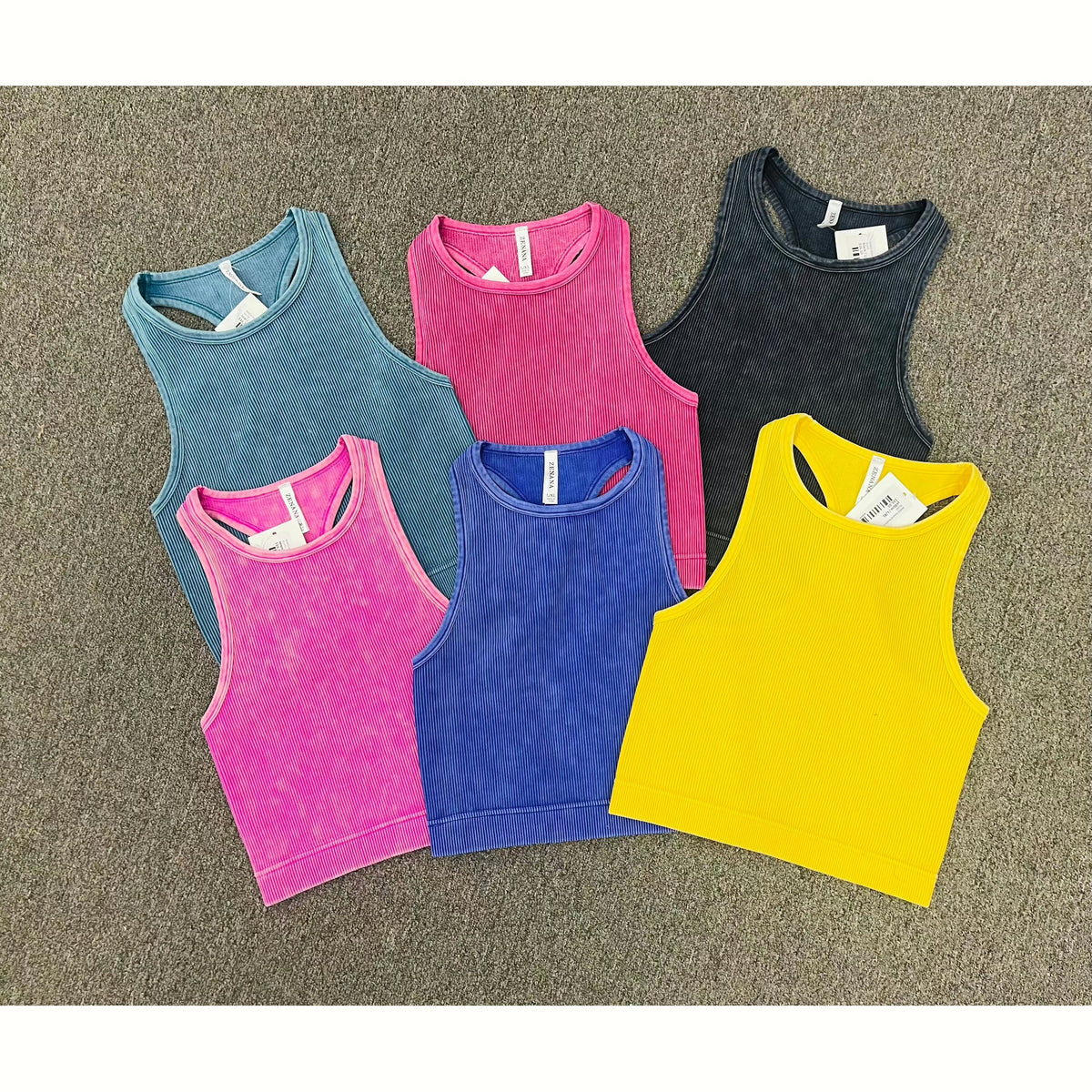 BABES Mineral Washed Ribbed Seamless High Neck Tank Top ( 6 colors)