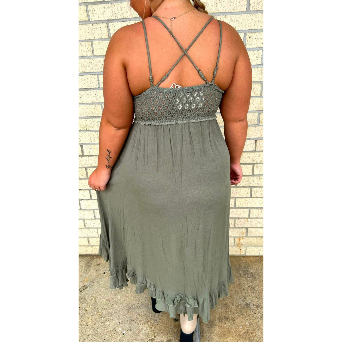 Olive Flowy Midi Dress