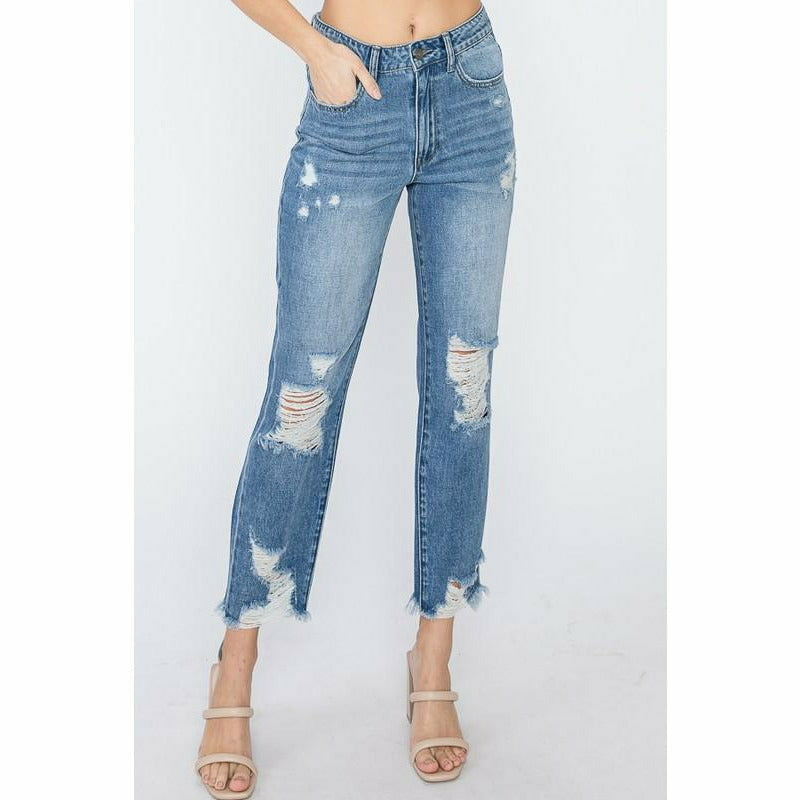 High Rise Distressed Girl Friends Jean