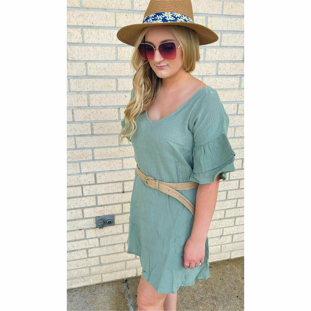 Chelle Chic Soft Olive Dress (reg &amp; plus)