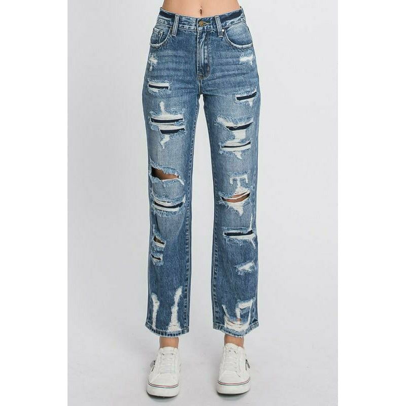 Maddi Distressed Straight Boyfriend Jean