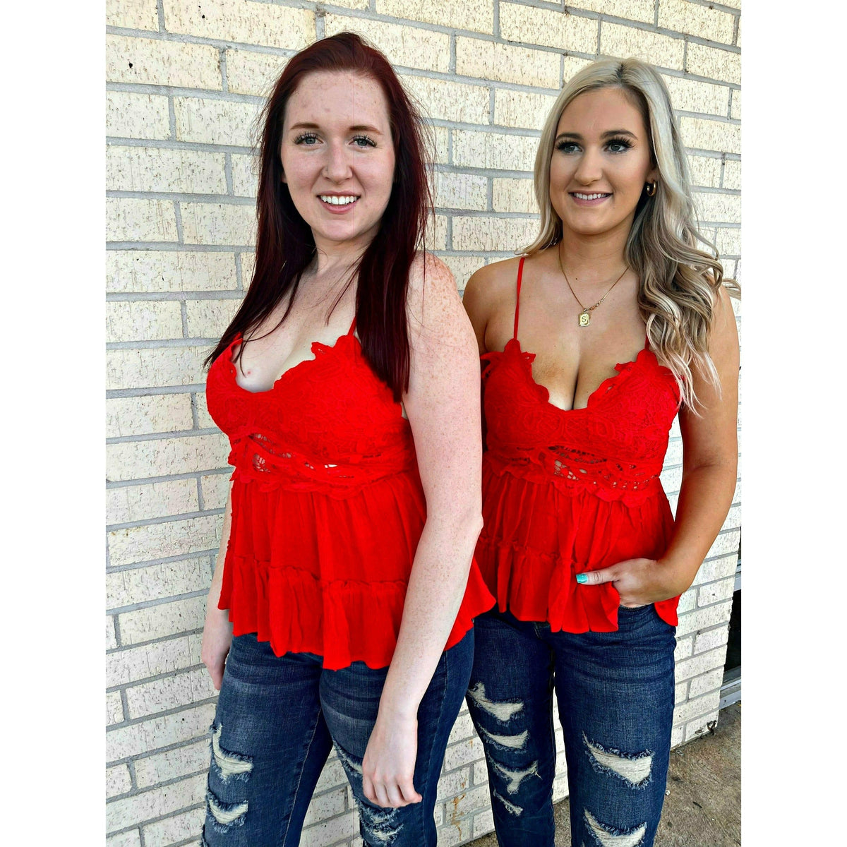Rach Red Lace Bralette Ruffle Tank Top
