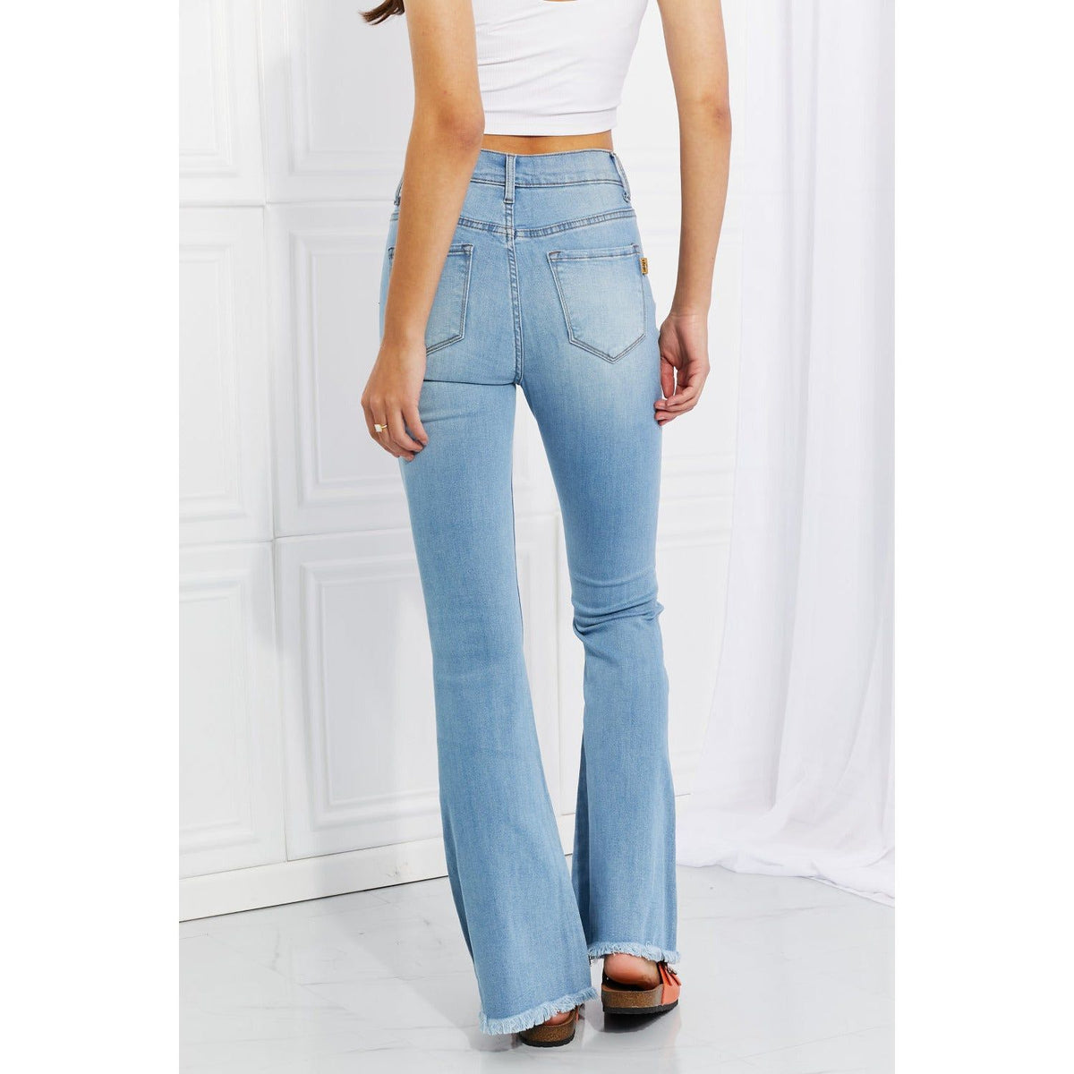 Vibrant MIU Full Size Jess Button Flare Jeans