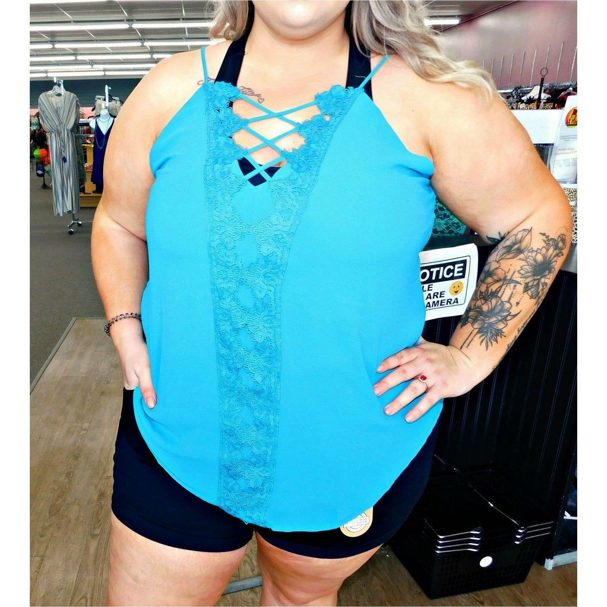 Teal Plus Strappy Tank Top