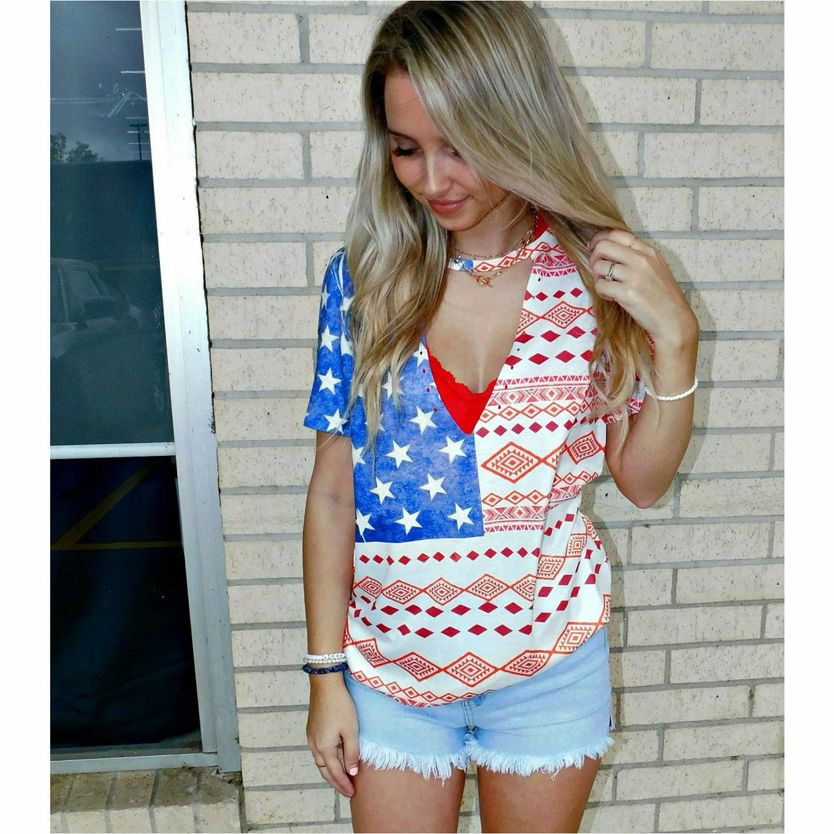 Aztec Flag choker Neck Top