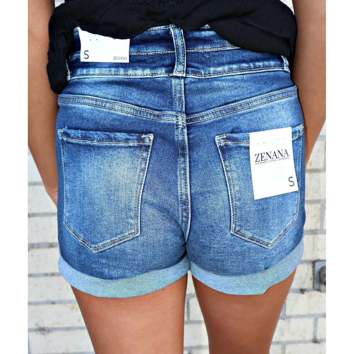 Zenana cuff Double button Stretch Denim Shorts