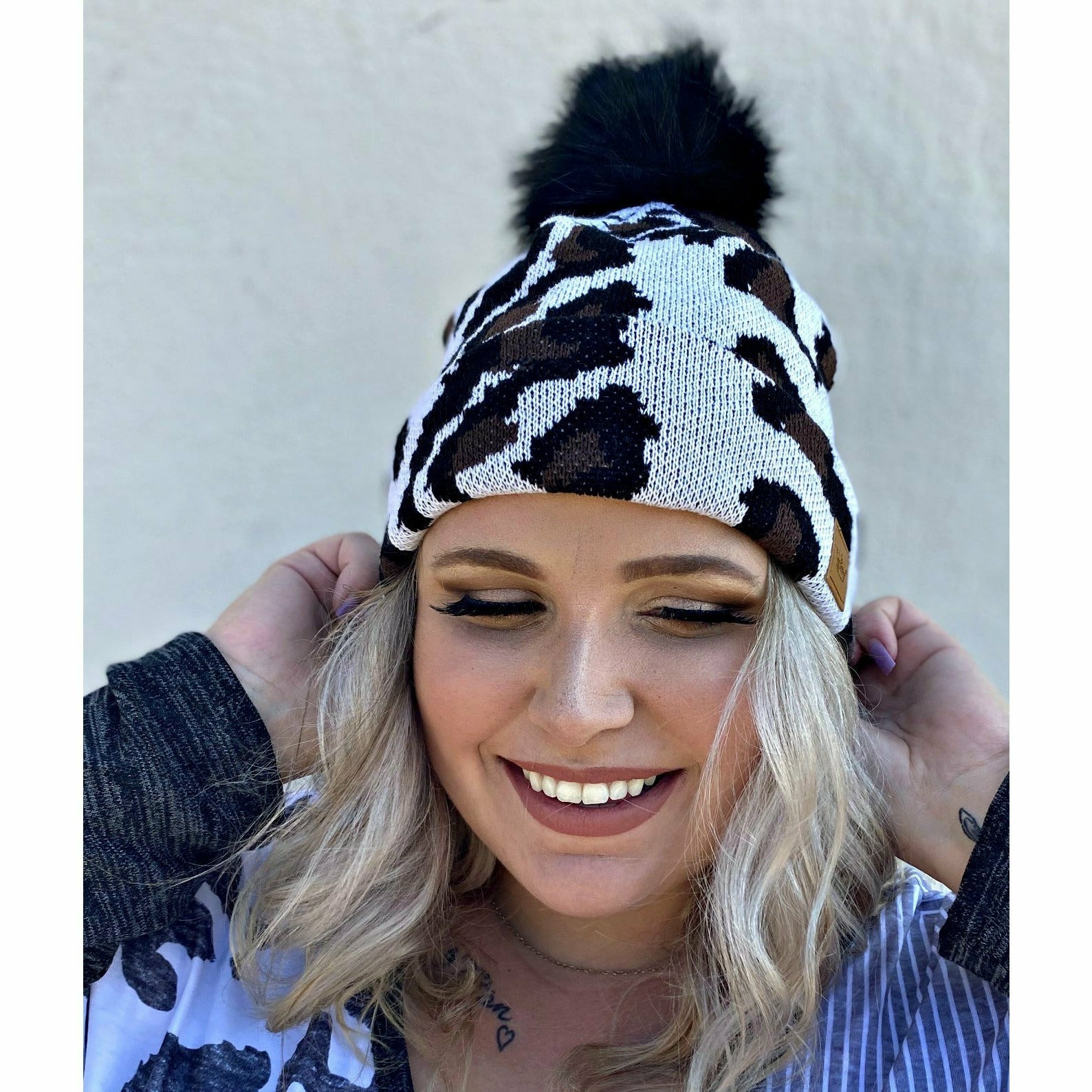 cheetah pom beanie