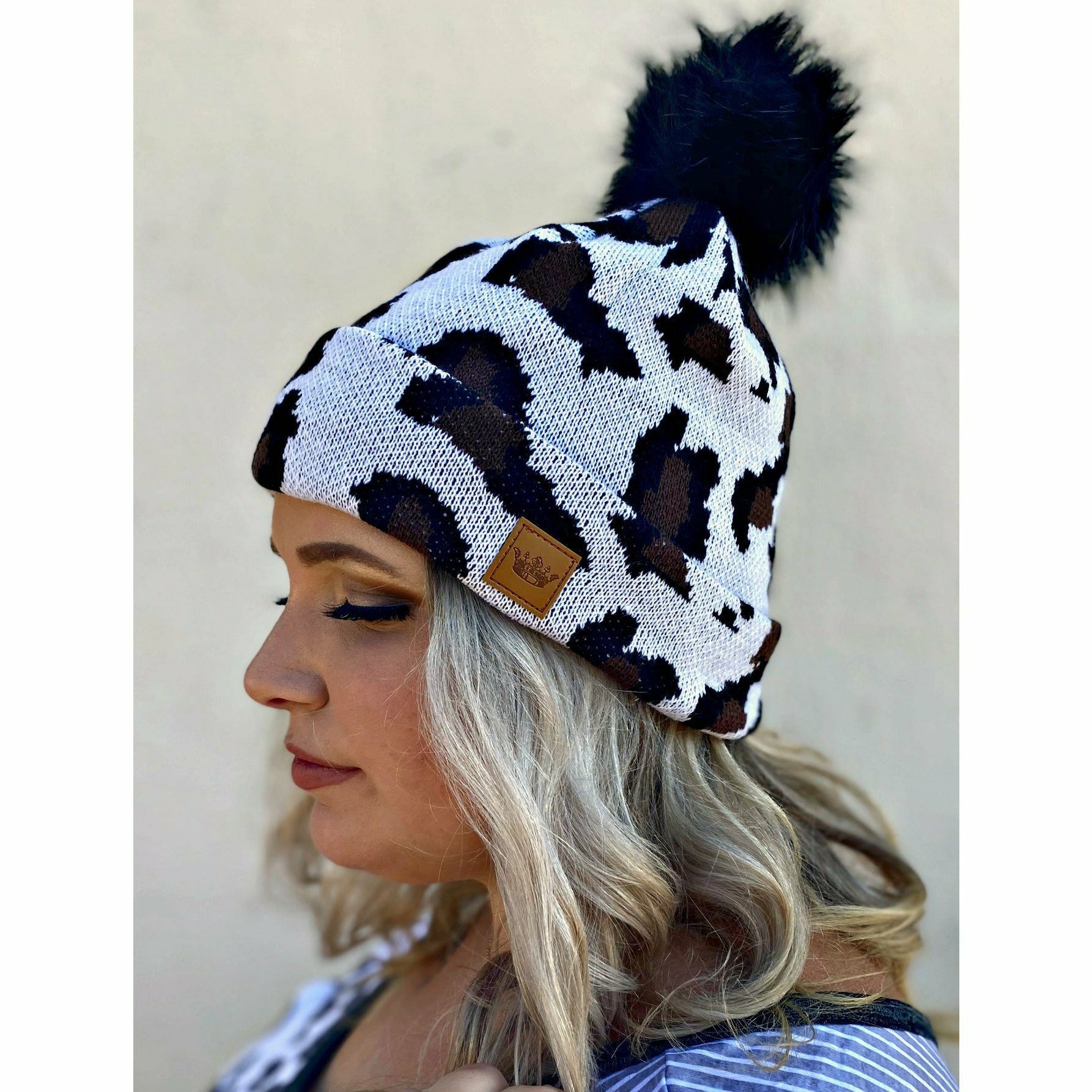 cheetah pom beanie