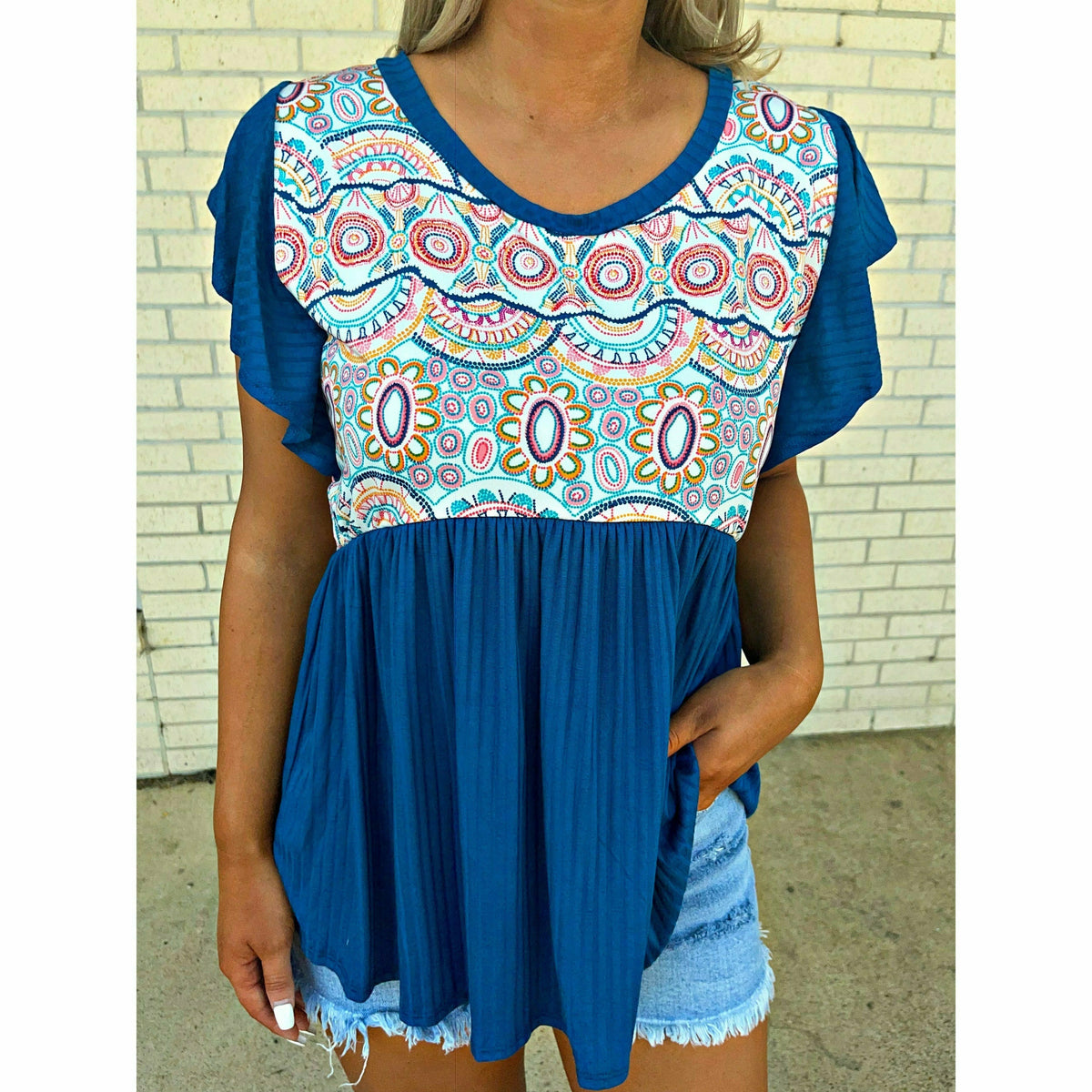 Darbi Deep Teal Flowy Top