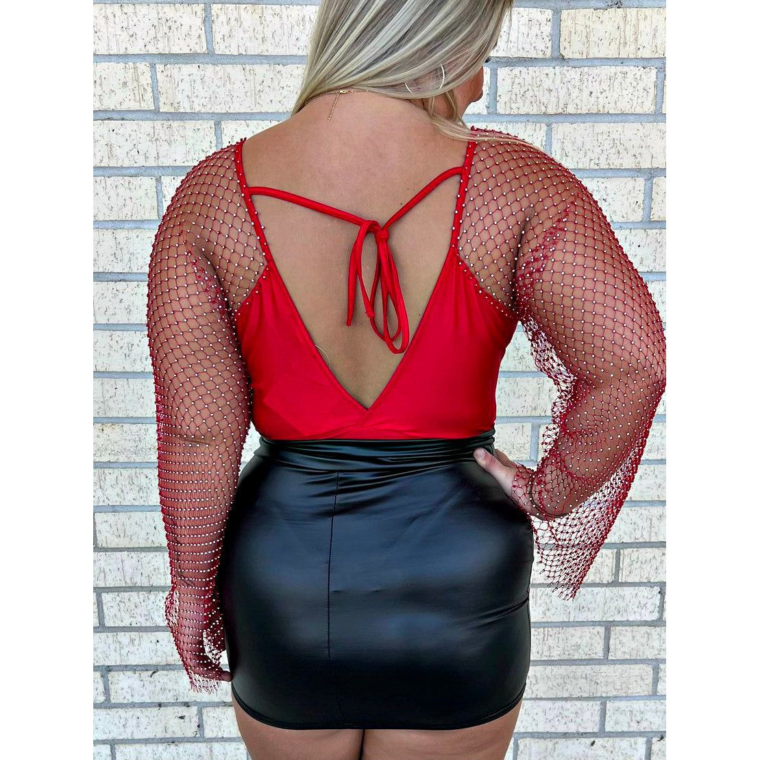 Sexy Red Rhinestone Bodysuit