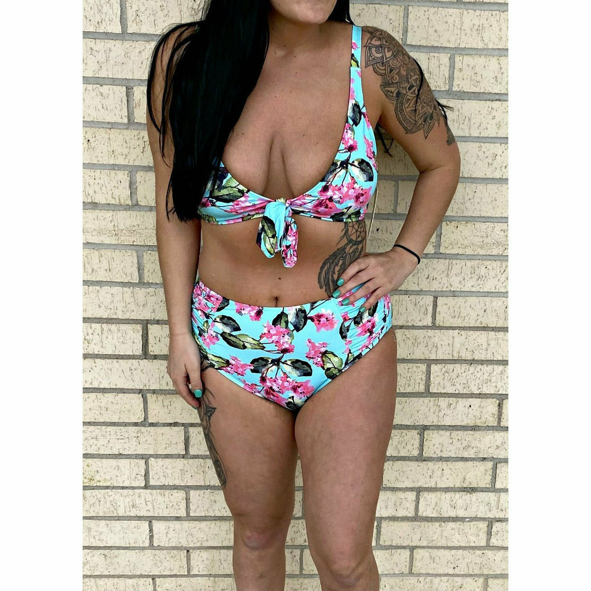 Aqua Floral Bikini Top