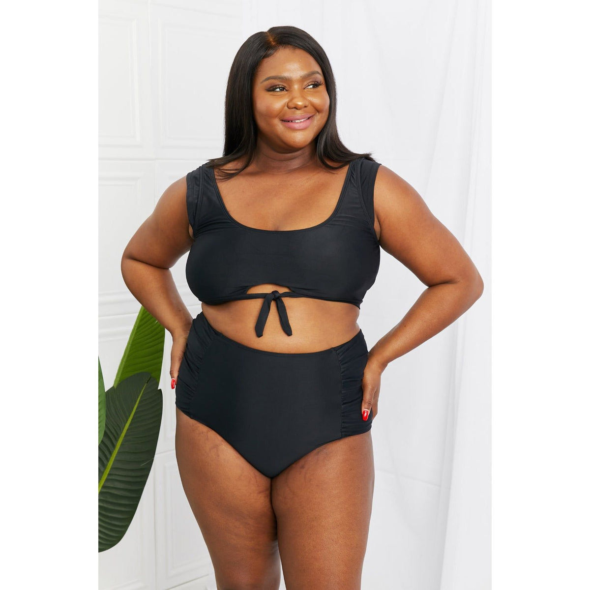 Marina West Swim Sanibel Crop Swim Top and Ruched Bottoms Set in Black