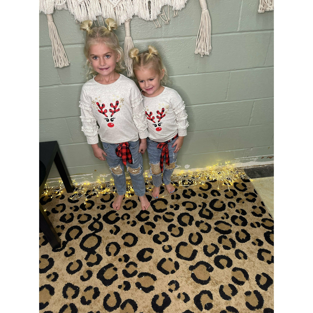 Sequin Reindeer Denim/Top set with Belt Kids