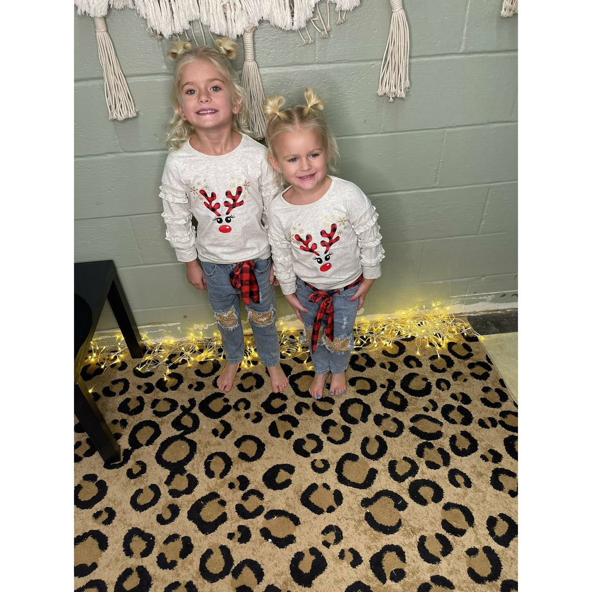 Sequin Reindeer Denim/Top set with Belt Kids