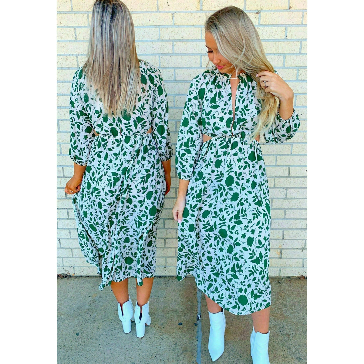 Lynlee Green Floral Side Cut Maxi Dress