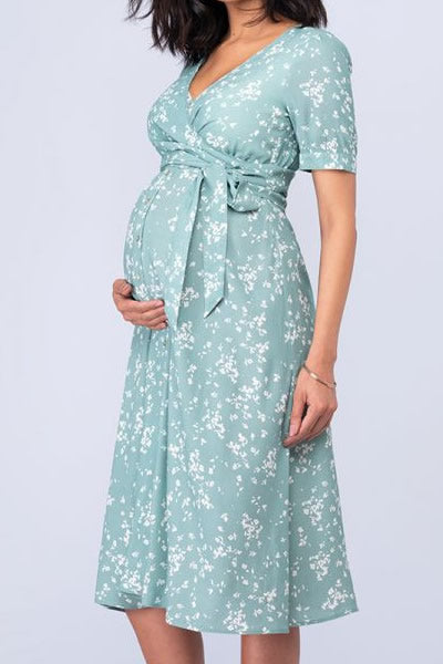 2. Seraphine Sage Floral Maternity & Nursing Midi Dress