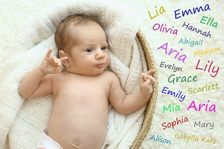 2. baby with lots of names surrounding her