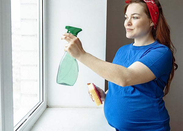 2. pregnant lady cleaning windows