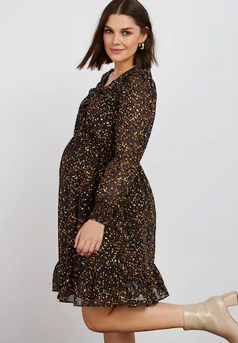 6. NEXT BlackBronze Brown Print Maternity Mini Wrap Dress