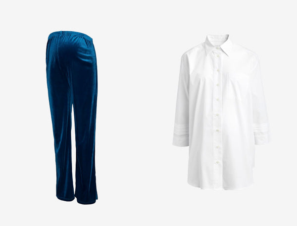 fantastic velvet trousers with a classic white shirt 