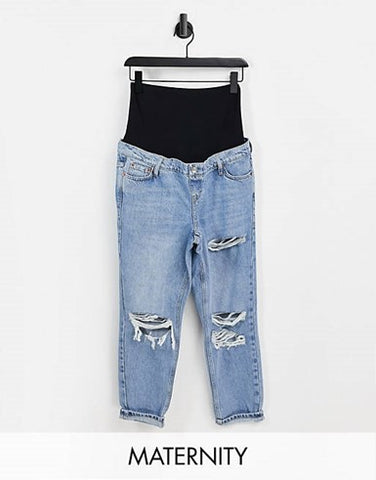 Topshop Maternity Bleach Ripped Mom Jeans from Asos