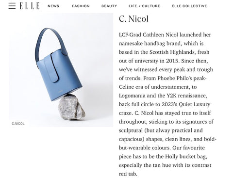 C.Nicol blue bucket bag in Elle magazine