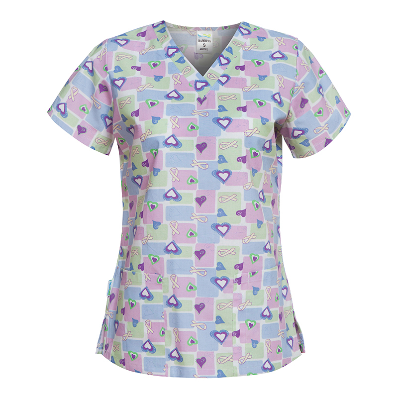 Bluza Medicala De Dama Cu Imprimeu Bambina - S / Inimi mov