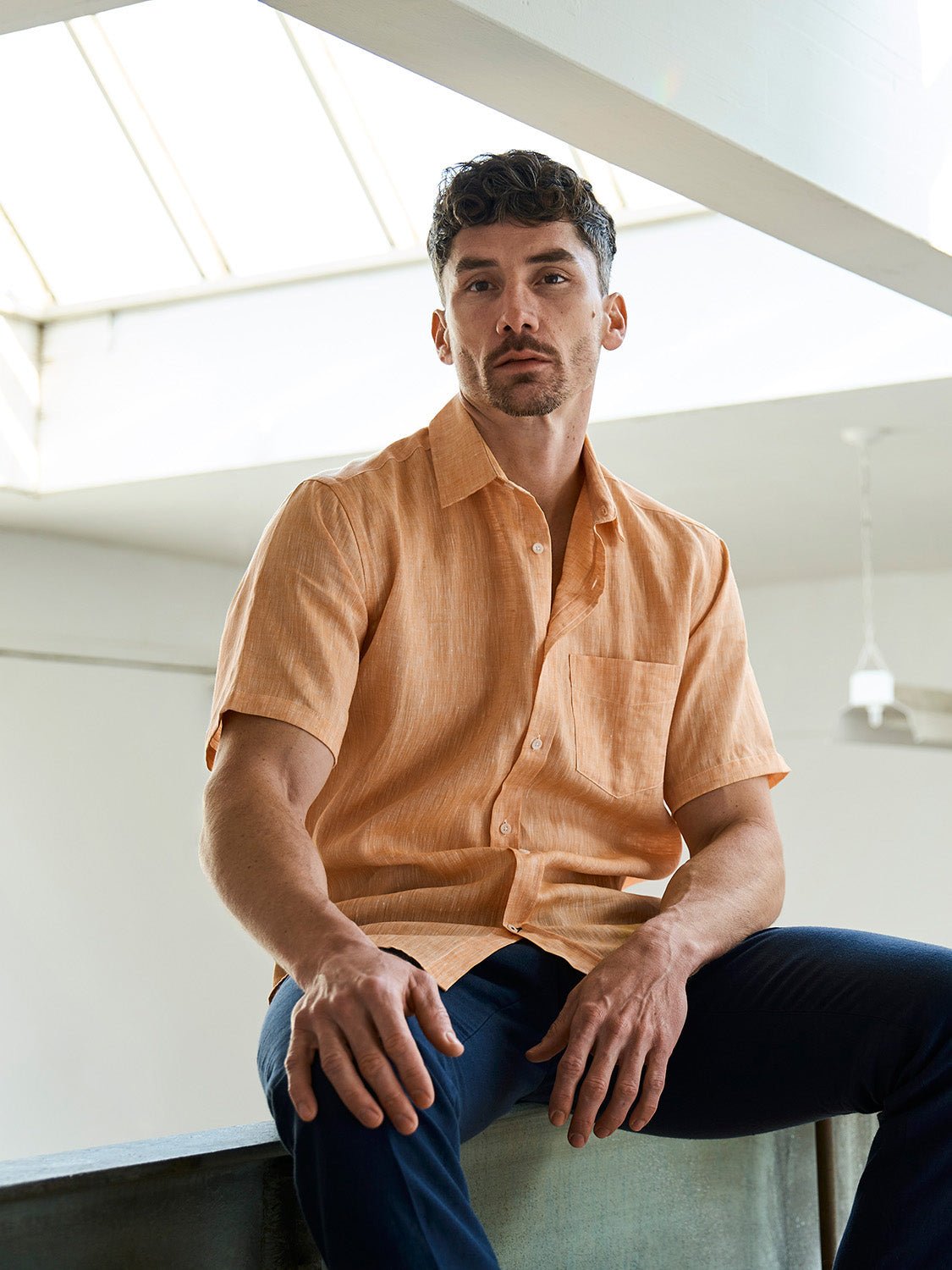 Sustainable Short Sleeve Linen Shirt Lido Light Blue - CARPASUS Online Store