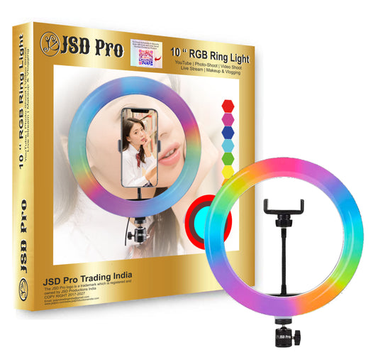 JSD PRO® (JSD-10 RGB) LED RGB Ring Light for YouTube, Photo-Shoot, Video Shoot, Live Stream, Makeup & More, Compatible with iPhone/Android Phones & Camera…