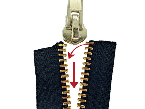 down side of metal zipper chain