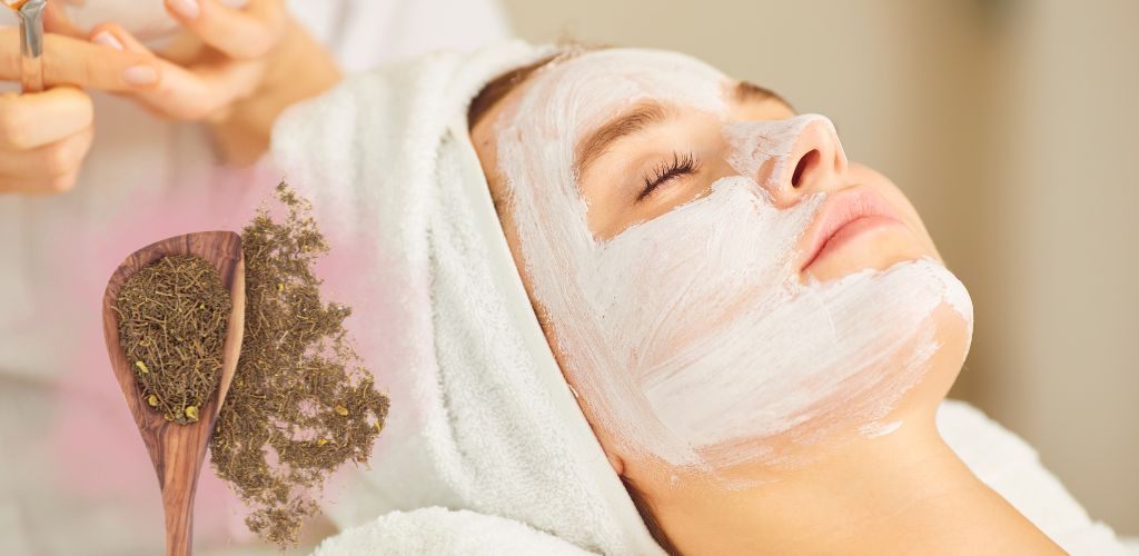 a women is masking goldenseal root mask