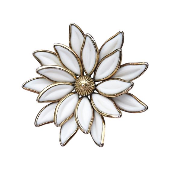 Trifari White Glass Flower Brooch