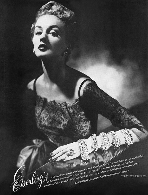 Publicité de bijoux vintage des années 1950 d'Eisenberg