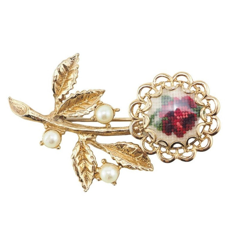 STUNNING Vtg FLORENZA Victorian Revival Brooch Pin Amber Color Rhinestone  Pearl 海外 即決-