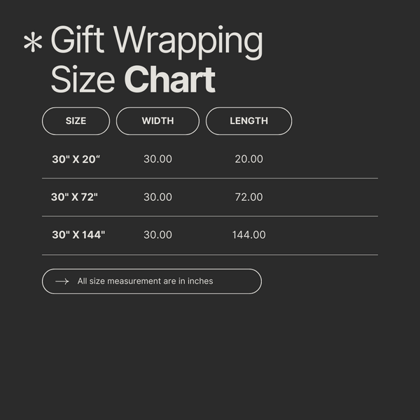 Gift Wrapping Paper Size Chart